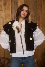 Load image into Gallery viewer, Crochet Floral Detail Ruffled Knit Cardigan

