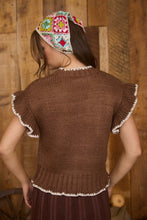Load image into Gallery viewer, Crochet Floral Detail Ruffled Knit Cardigan
