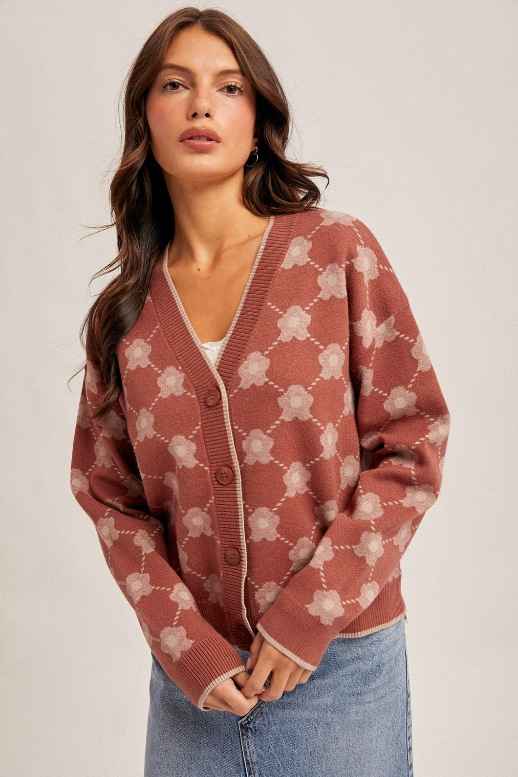 Flower Jacquard Sweater Cardigan