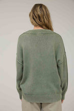 Load image into Gallery viewer, Olive Washed V Neck Long Sleeve Knit Sweater
