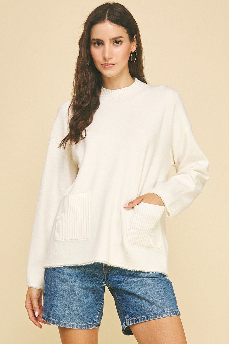 Soft Yarn Knit Sweater with Front Pockets