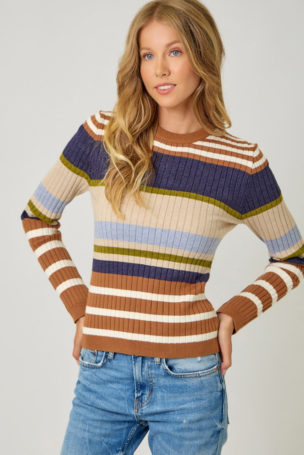 Color Block Striped Sweater Top