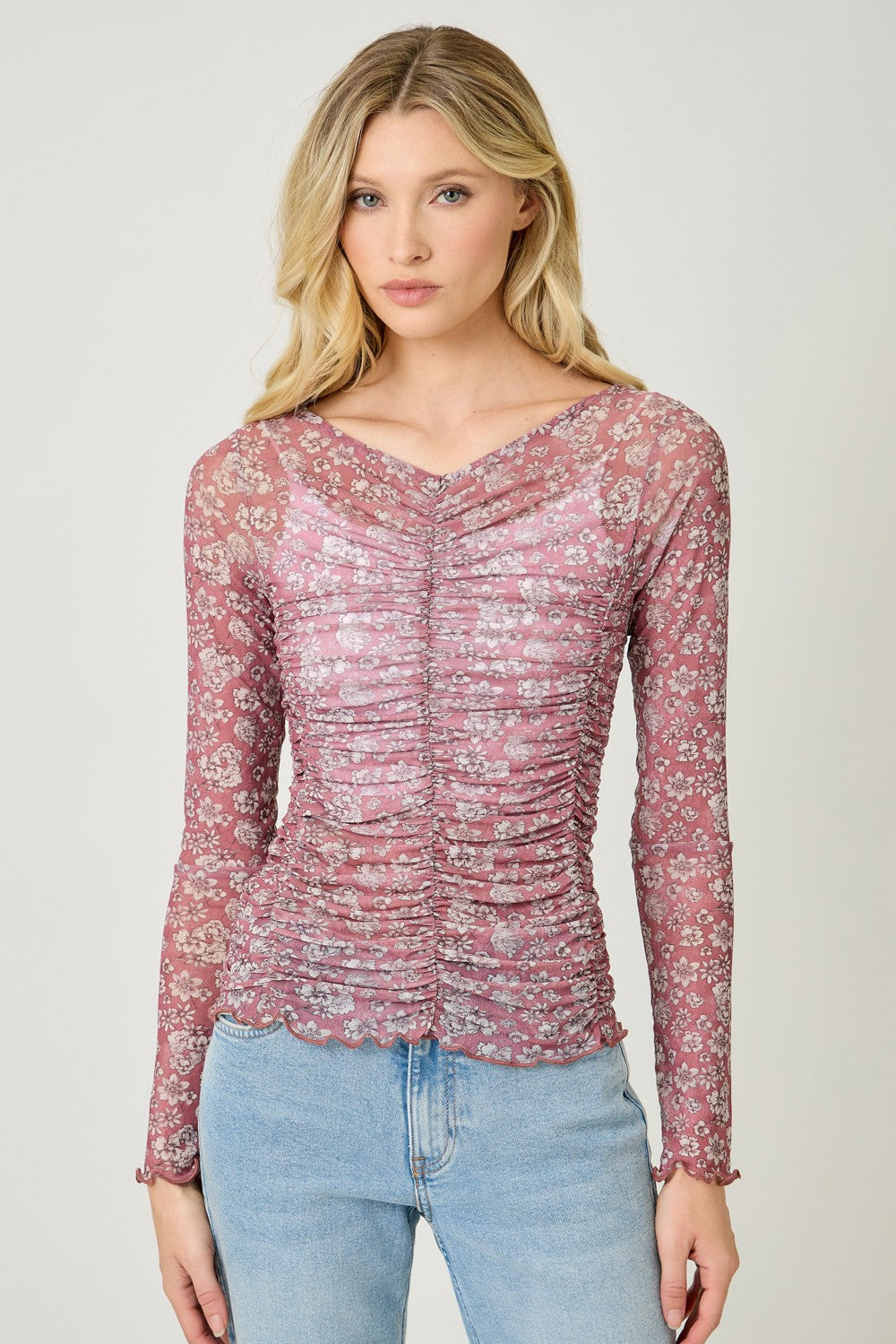 Mesh Print Lettuce Hem Top