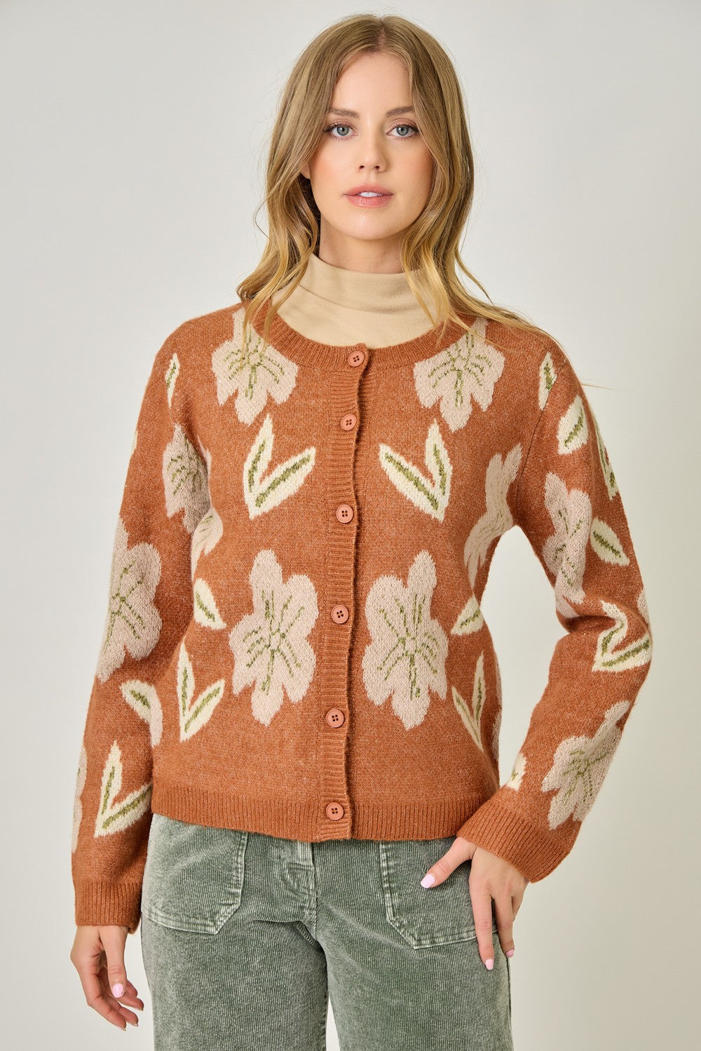 Rust Floral Sweater Cardigan