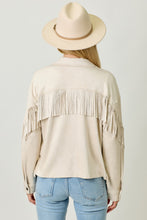 Load image into Gallery viewer, Fringe Detail Suede Shirt Jacket
