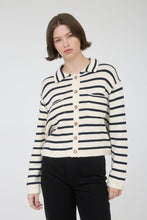 Load image into Gallery viewer, Collared Cream Stripe Sweater Cardigan
