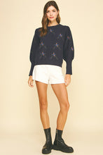 Load image into Gallery viewer, Dainty Navy Floral Embroidered Knit Sweater
