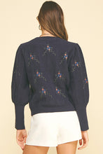 Load image into Gallery viewer, Dainty Navy Floral Embroidered Knit Sweater
