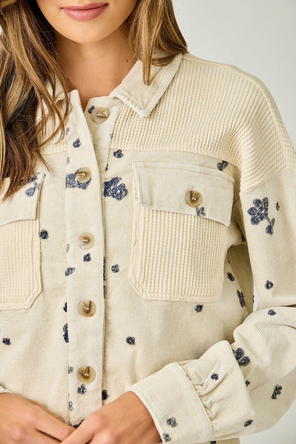 Washed Embroidery Mixed Jacket