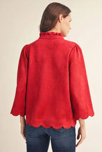 Load image into Gallery viewer, 3/4 Sleeve Faux Suede Scallop Trim Top
