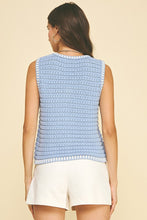 Load image into Gallery viewer, Light Blue Sleeveless Button Down Tweed Sweater Top
