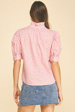 Load image into Gallery viewer, Pink Floral Balloon Sleeve Blouse Top
