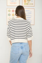 Load image into Gallery viewer, Stripe Raw Edge Drop Shoulder Short Sleeve Sweater
