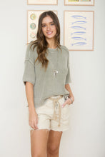 Load image into Gallery viewer, Washed Crew Neck Raw Edge Short Sleeve Sweater
