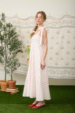 Load image into Gallery viewer, Red Stripe Tie Strap Empire Waist Midi Dress

