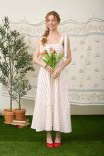 Load image into Gallery viewer, Red Stripe Tie Strap Empire Waist Midi Dress
