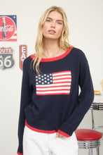 Load image into Gallery viewer, Contrast Trim American Flag Knit Pullover Sweater
