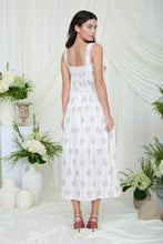 Load image into Gallery viewer, Floral Stripe Pattern Front Hook Corset Midi Dress
