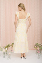 Load image into Gallery viewer, Yellow Stripe Floral Flounce Strap Midi Dress
