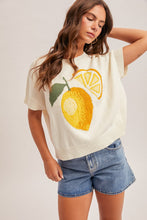 Load image into Gallery viewer, Short Sleeve Lemon Motif Graphic Sweater
