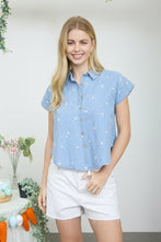 Load image into Gallery viewer, Embroidered Floral Pattern Button Down Denim Shirt
