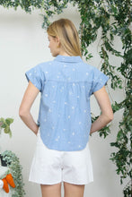 Load image into Gallery viewer, Embroidered Floral Pattern Button Down Denim Shirt
