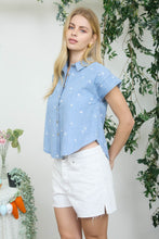Load image into Gallery viewer, Embroidered Floral Pattern Button Down Denim Shirt

