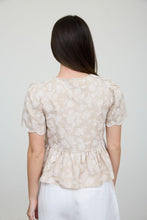 Load image into Gallery viewer, Floral Embroidery Front Tie Scalloped Peplum Top

