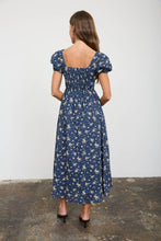 Load image into Gallery viewer, Floral Puff Sleeve Front Tie Corset Midi Dress
