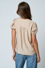 Load image into Gallery viewer, Khaki Embroidered Lace Trim Pintuck Detail Top
