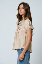 Load image into Gallery viewer, Khaki Embroidered Lace Trim Pintuck Detail Top
