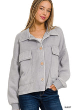 Load image into Gallery viewer, Acid Washed Fleece Front Pocket Cropped Shacket

