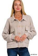 Load image into Gallery viewer, Acid Washed Fleece Front Pocket Cropped Shacket
