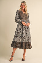 Load image into Gallery viewer, Mixed Paisley Print Quilted Bodice Midi Dress
