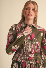 Load image into Gallery viewer, Floral Peplum Shirt Ruffle Trim Dress
