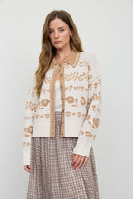Load image into Gallery viewer, Floral Jacquard Contrast Collar Knit Cardigan
