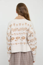 Load image into Gallery viewer, Floral Jacquard Contrast Collar Knit Cardigan
