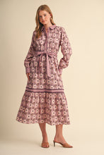 Load image into Gallery viewer, Mixed Floral Print Belted Midi Dress
