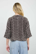 Load image into Gallery viewer, Washed 3/4 Sleeve Turtleneck Cable Knit Pullover

