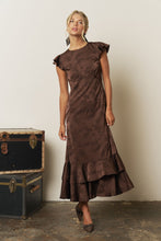 Load image into Gallery viewer, Floral Jacquard Flutter Sleeve Tiered Midi Dress
