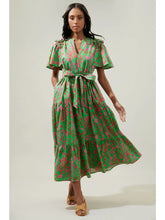 Load image into Gallery viewer, Jade Floral Escondido Tiered Shift Midi Dress
