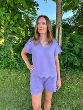 Load image into Gallery viewer, Scallop Hem Detail Solid Top &amp; Shorts Set
