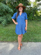 Load image into Gallery viewer, Denim Mixed Media Collar Dress
