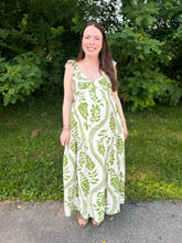 Load image into Gallery viewer, Cream and Green Flutter Sleeve Print Maxi Dress
