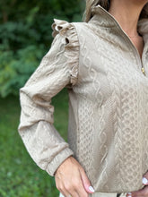 Load image into Gallery viewer, Cable Knit Textured Pullover with Ruffled Shoulders
