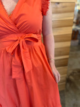 Load image into Gallery viewer, Sun Orange Eyelet Belted Midi Dress
