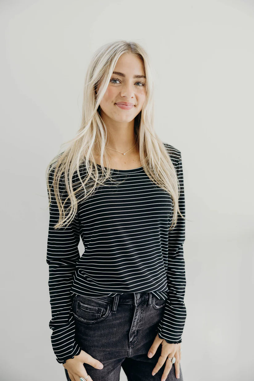 Black Stripe Long Sleeve Ribbed Tee