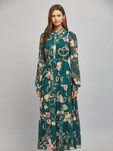 Load image into Gallery viewer, Floral &amp; Chain Print Chiffon Waist Tie Button Down Dress
