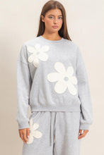 Load image into Gallery viewer, Heather Grey Flower Applique Crew Neck Sweater
