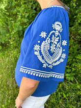 Load image into Gallery viewer, Royal Blue Bohemian Embroidered Blouse Top
